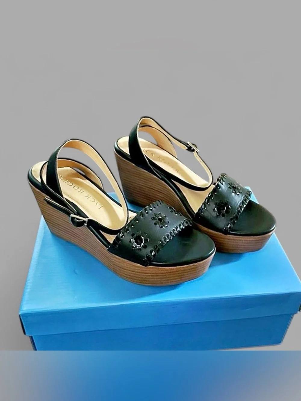 Jack Rogers Ferry Stacked Platform Wedge Sandal Black size 7 Brand New